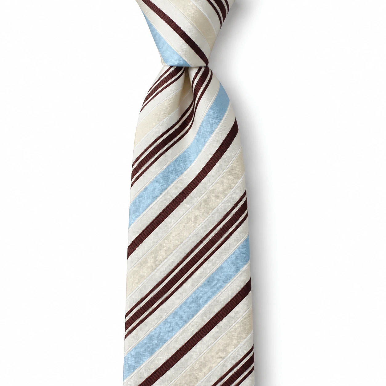 Ivory, Sky Blue and Brown Stripe Necktie — view 2 of 3