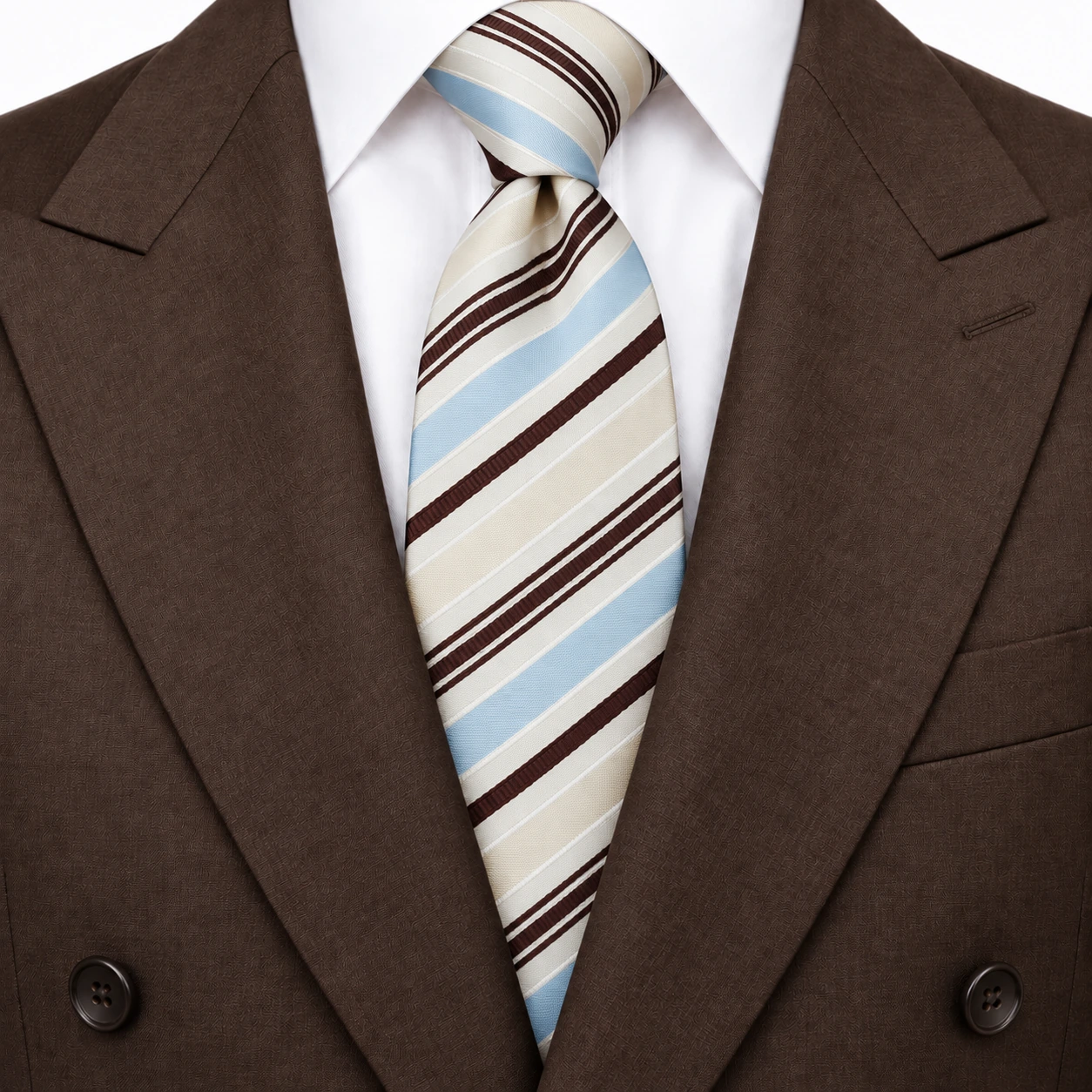 Ivory, Sky Blue and Brown Stripe Necktie — view 3 of 3