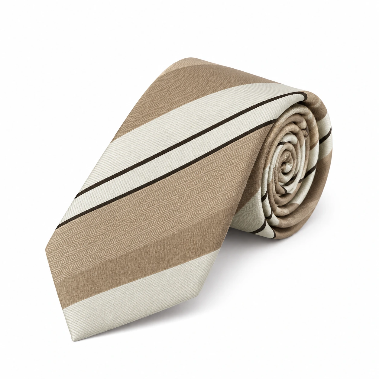 Sand, Ivory and Black Block Stripe Necktie