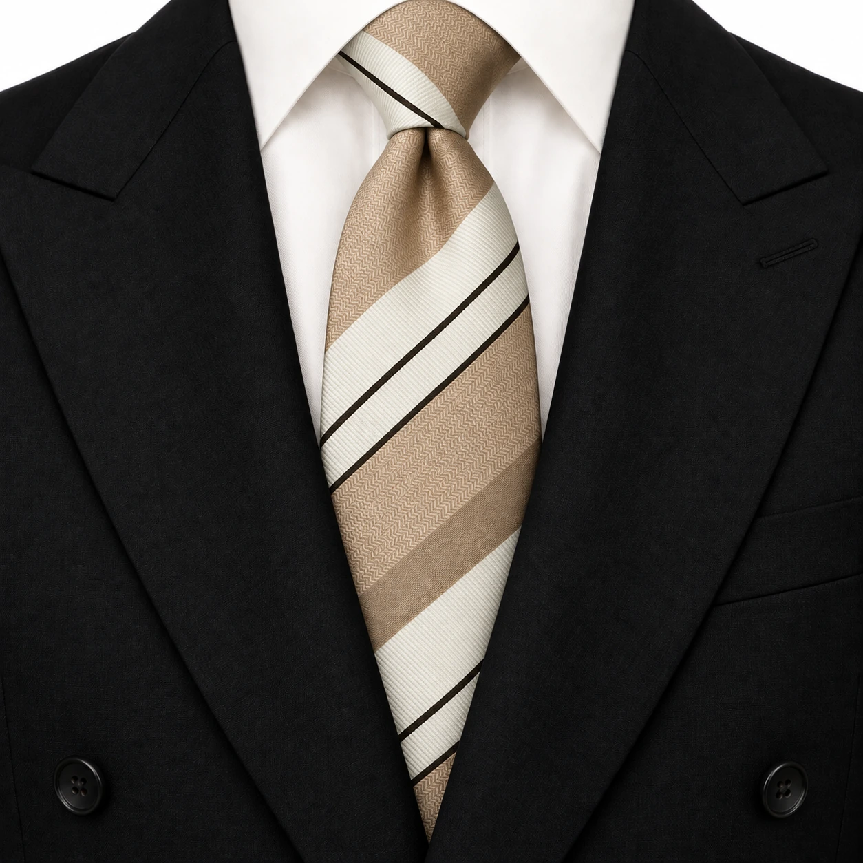 Sand, Ivory and Black Block Stripe Necktie — view 3 of 3