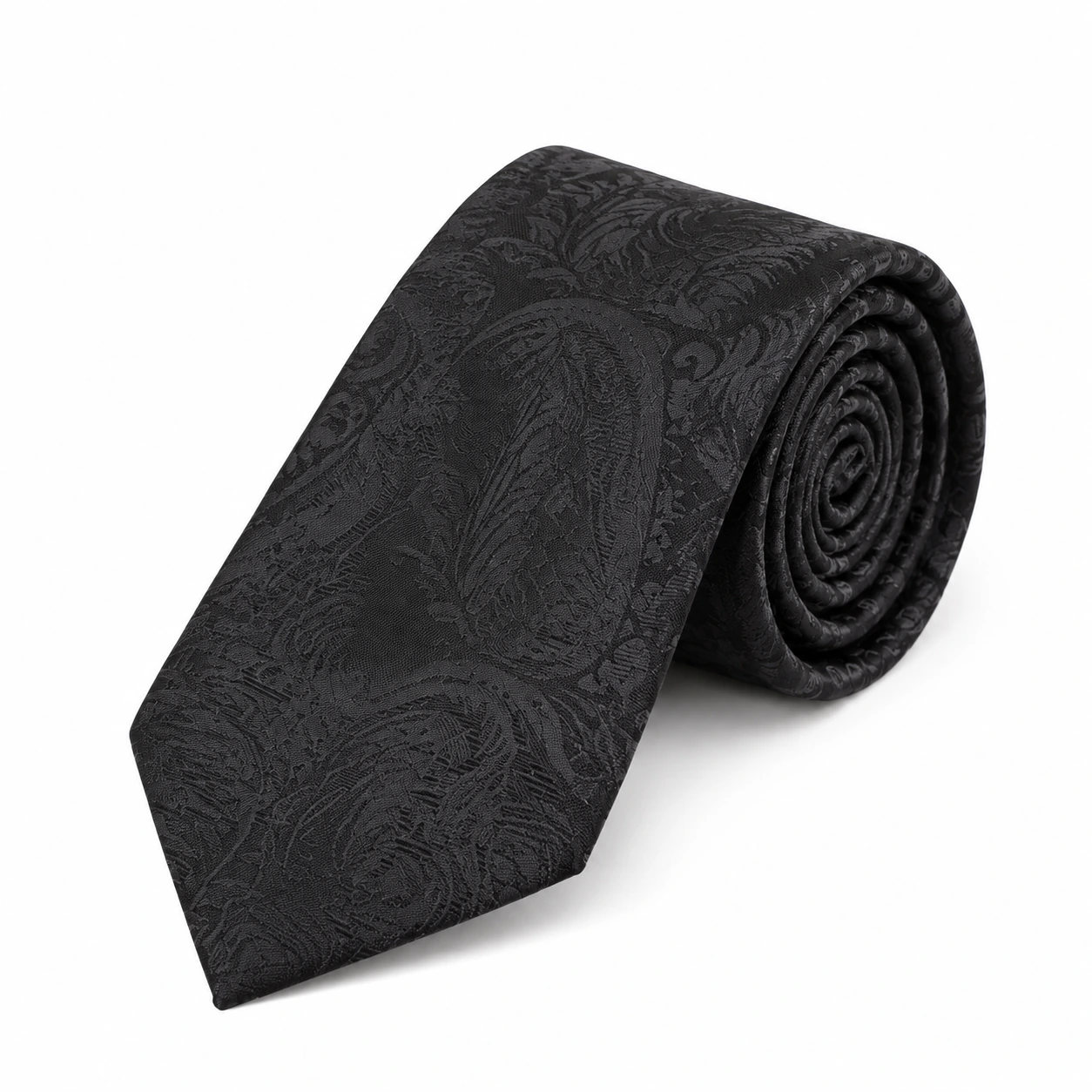 Black Tonal Feathered Paisley Necktie