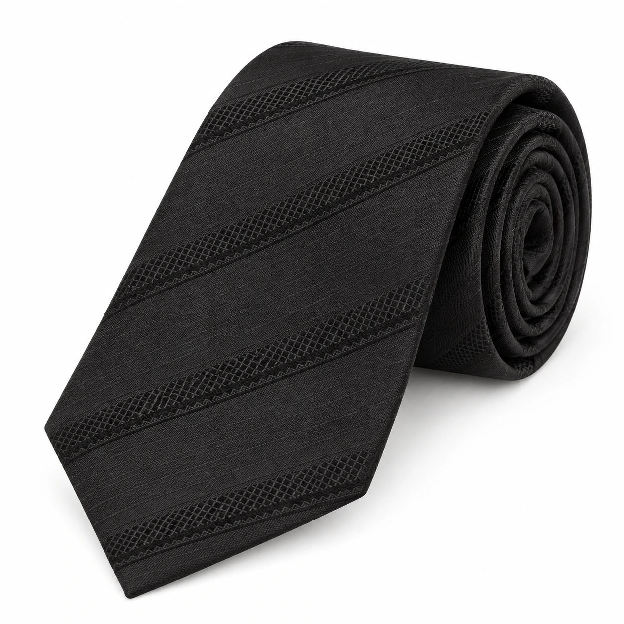 Black Tonal Crosshatch Stripe Necktie
