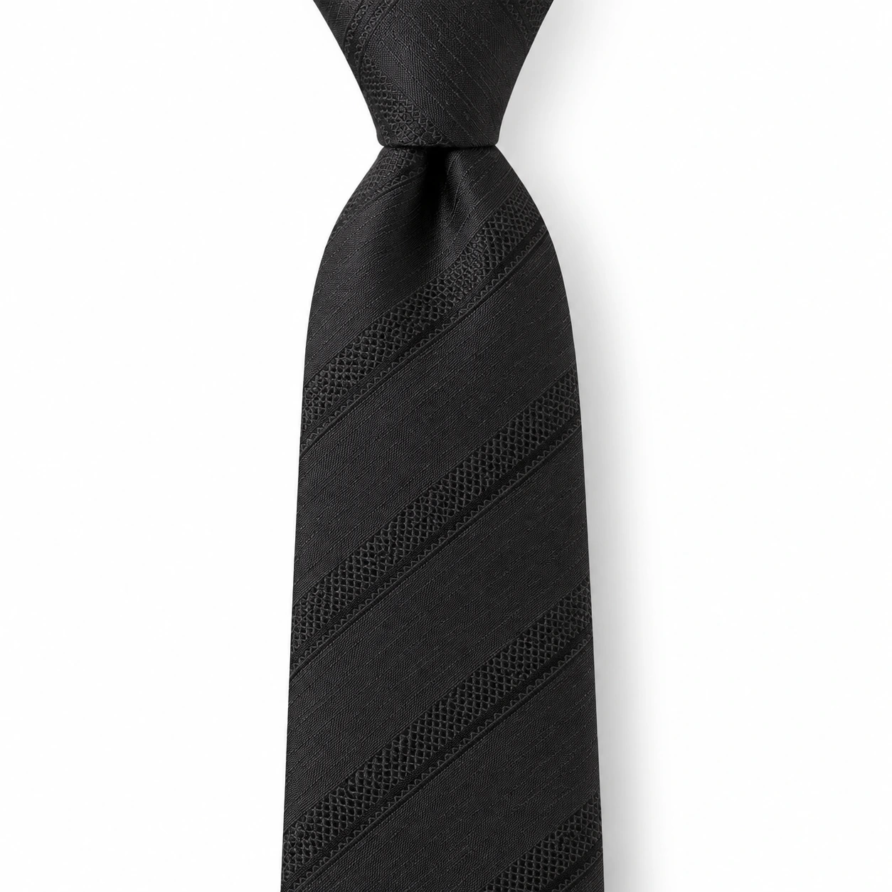 Black Tonal Crosshatch Stripe Necktie — ver 2 de 3