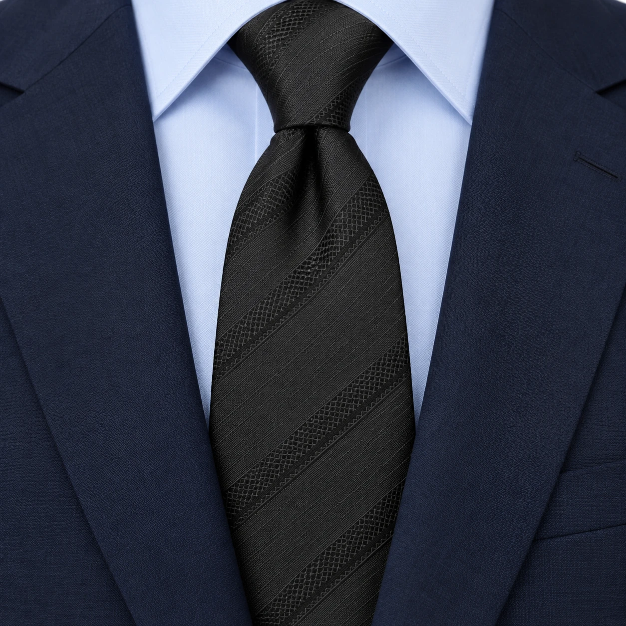 Black Tonal Crosshatch Stripe Necktie — ver 3 de 3