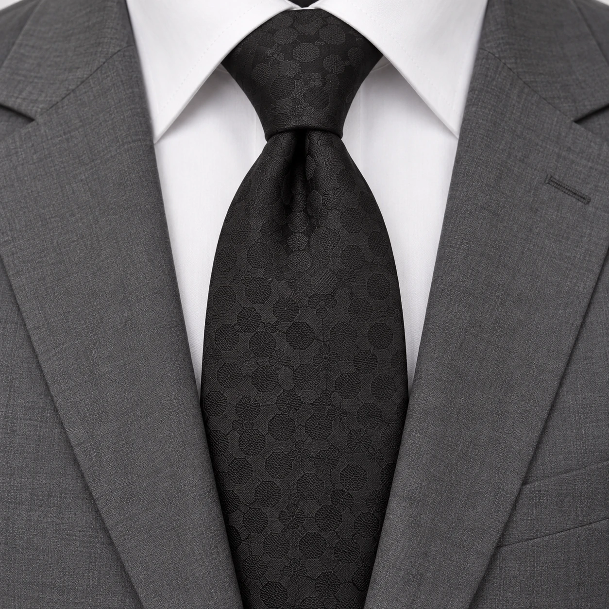 Black Tonal Rounded Geometric Check Necktie — ver 3 de 3