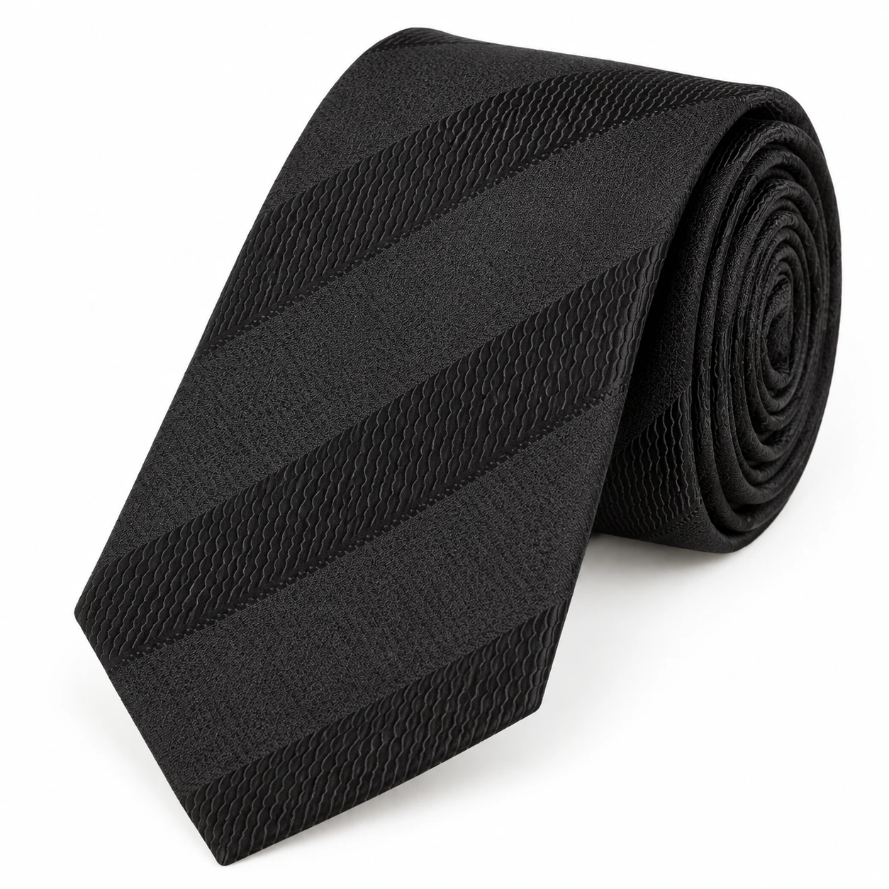 Black Tonal Broad Textured Stripe Necktie