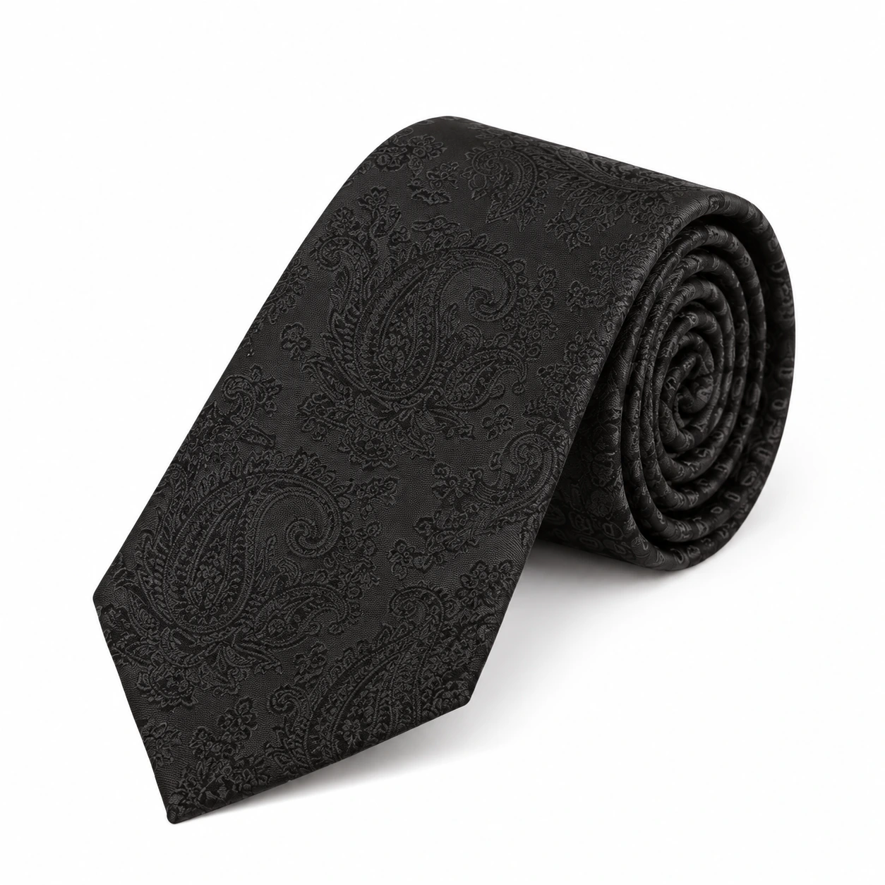 Black Tonal Large Botanical Paisley Necktie