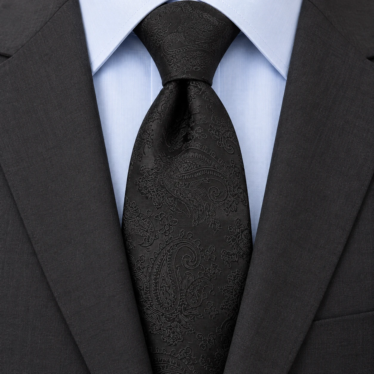 Black Tonal Large Botanical Paisley Necktie — view 3 of 3