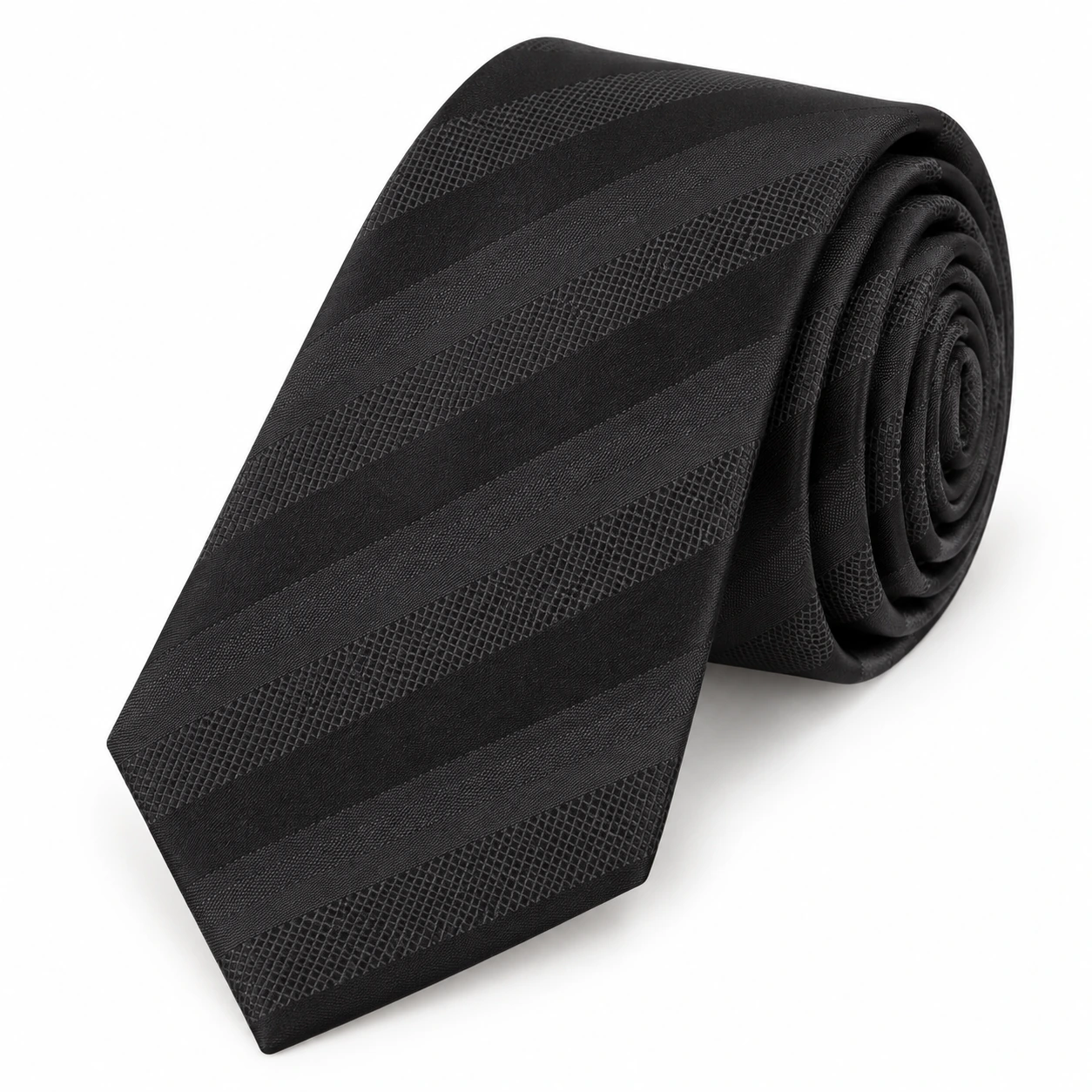 Black Tonal Mesh Diagonal Stripe Necktie