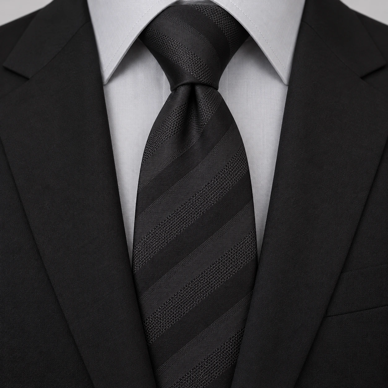 Black Tonal Mesh Diagonal Stripe Necktie — view 3 of 3