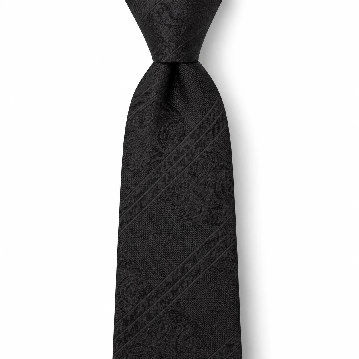 Black Tonal Paisley and Fine Stripe Necktie — view 2 of 3