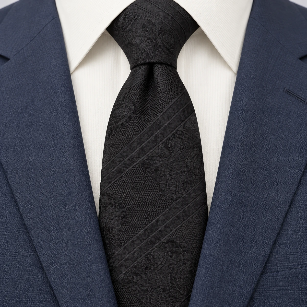 Black Tonal Paisley and Fine Stripe Necktie — view 3 of 3