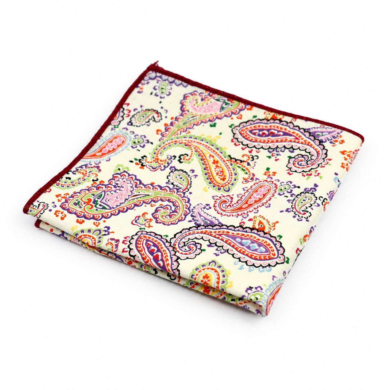 Cream Multicolor Paisley Pocket Square