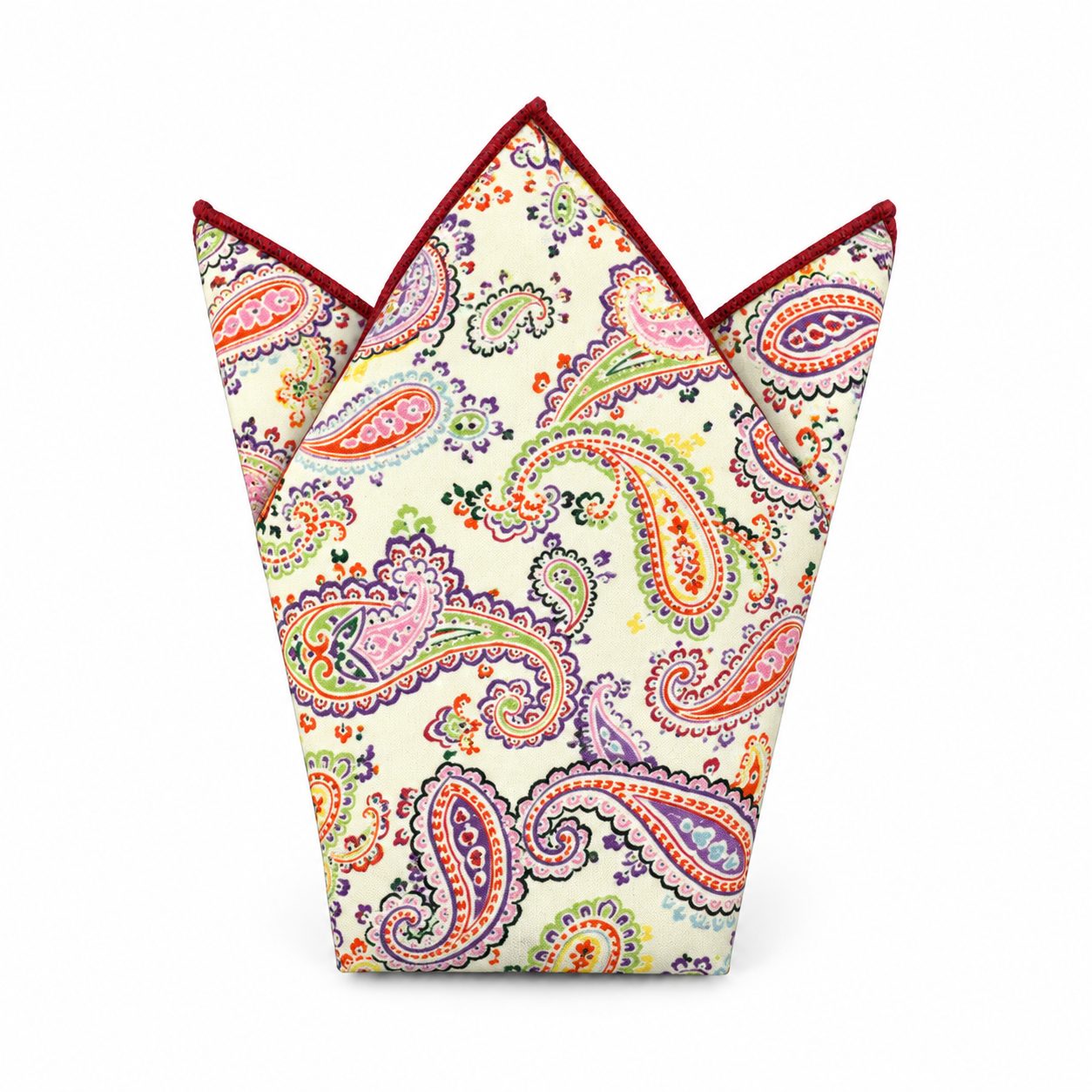 Cream Multicolor Paisley Pocket Square