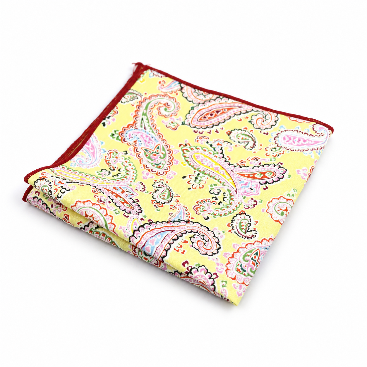 Pale Yellow Multicolor Paisley Pocket Square