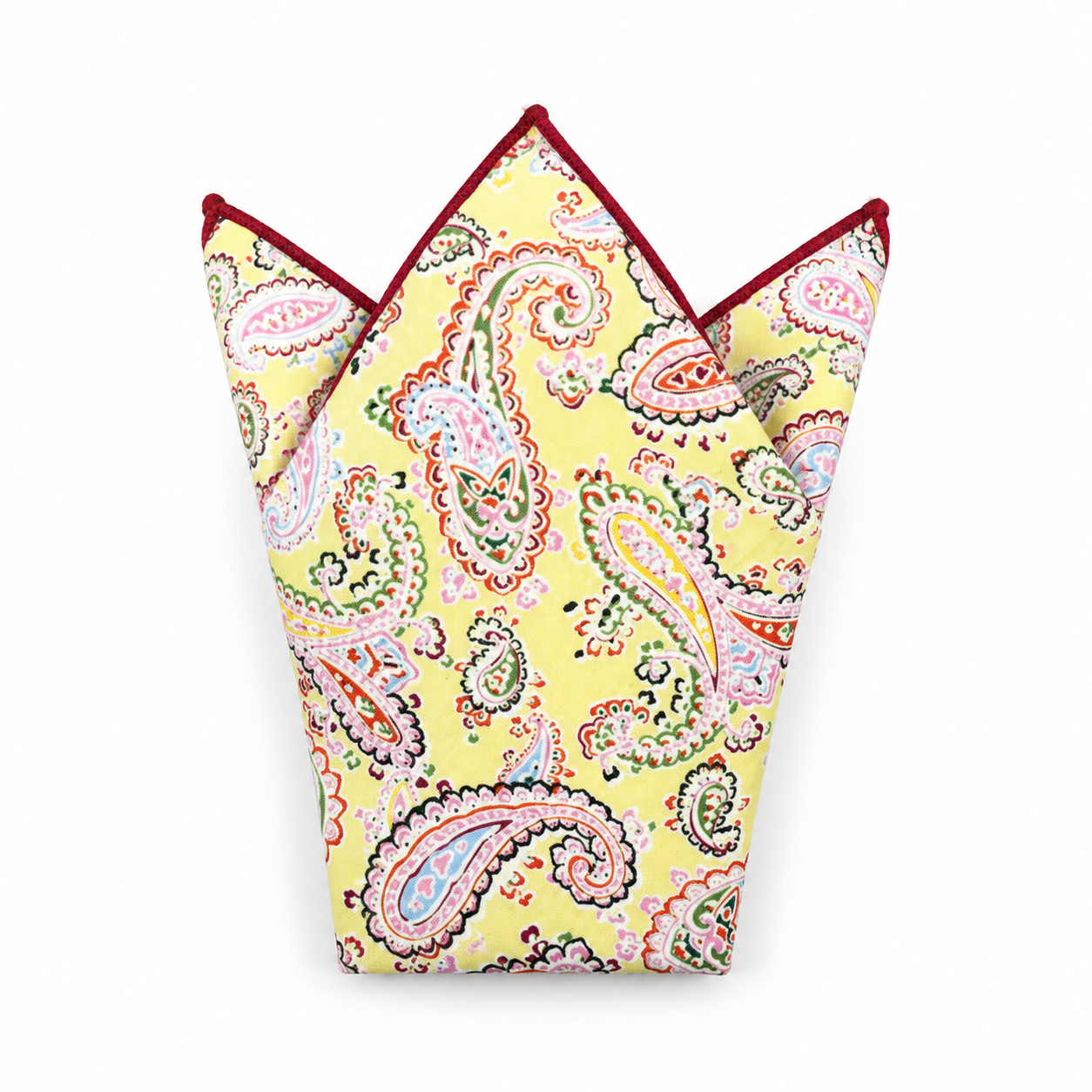 Pale Yellow Multicolor Paisley Pocket Square