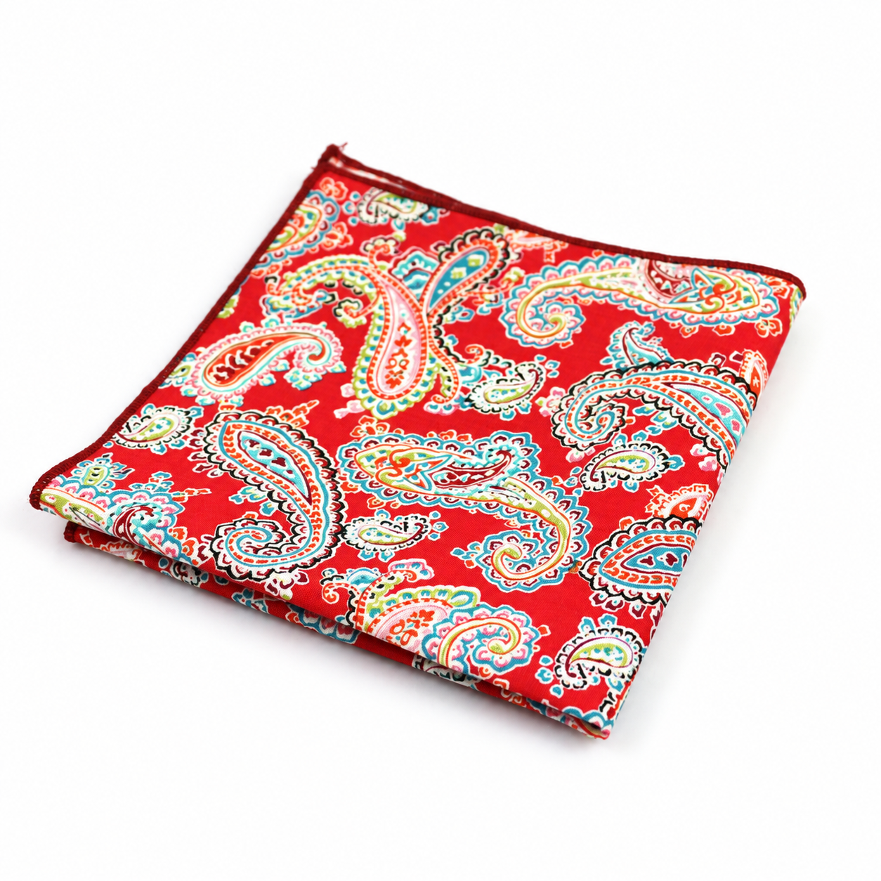 Red Multicolor Paisley Pocket Square