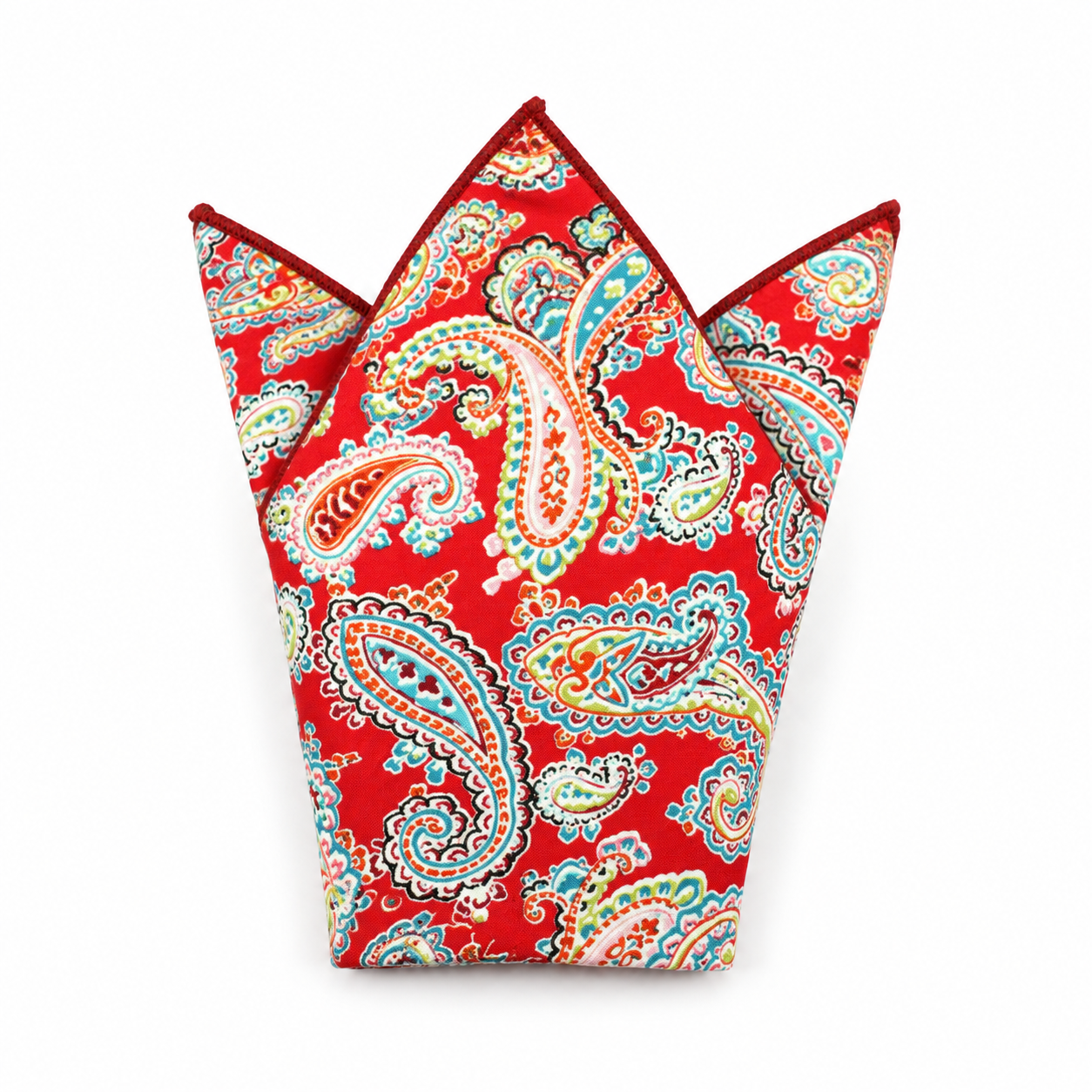 Red Multicolor Paisley Pocket Square