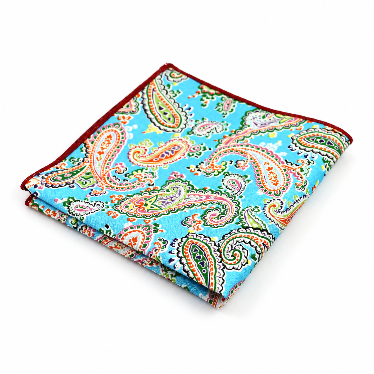 Turquoise Multicolor Paisley Pocket Square