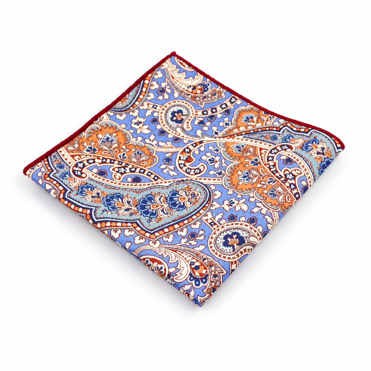 Blue and Orange Paisley Pocket Square
