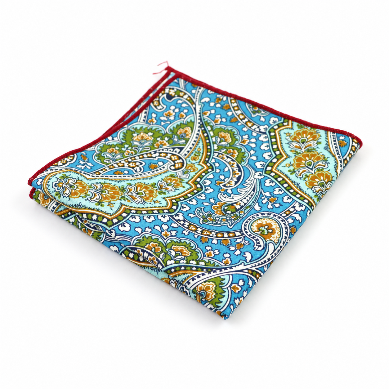 Blue and Green Paisley Pocket Square