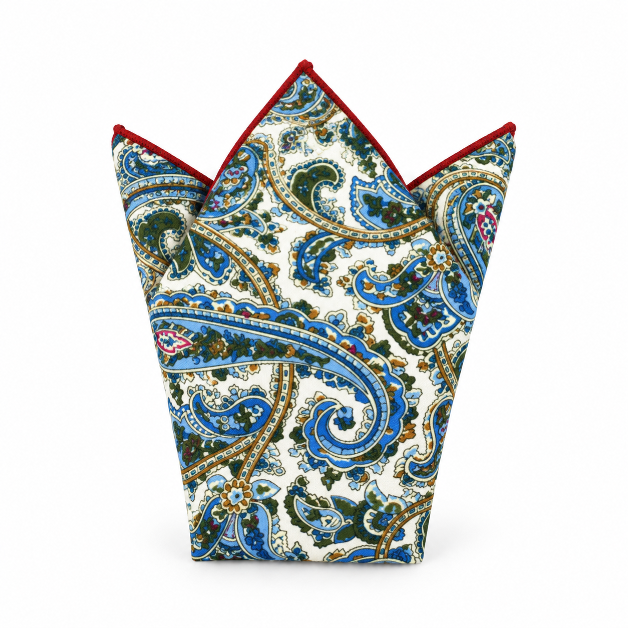 Cream, Blue and Green Paisley Pocket Square