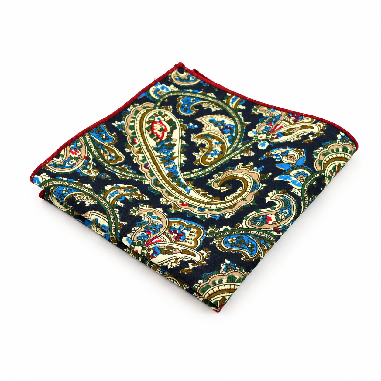 Navy and Cream Paisley Pocket Square