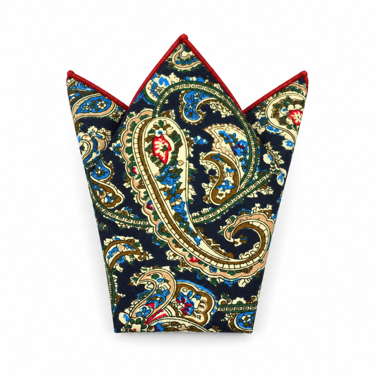 Navy and Cream Paisley Pocket Square