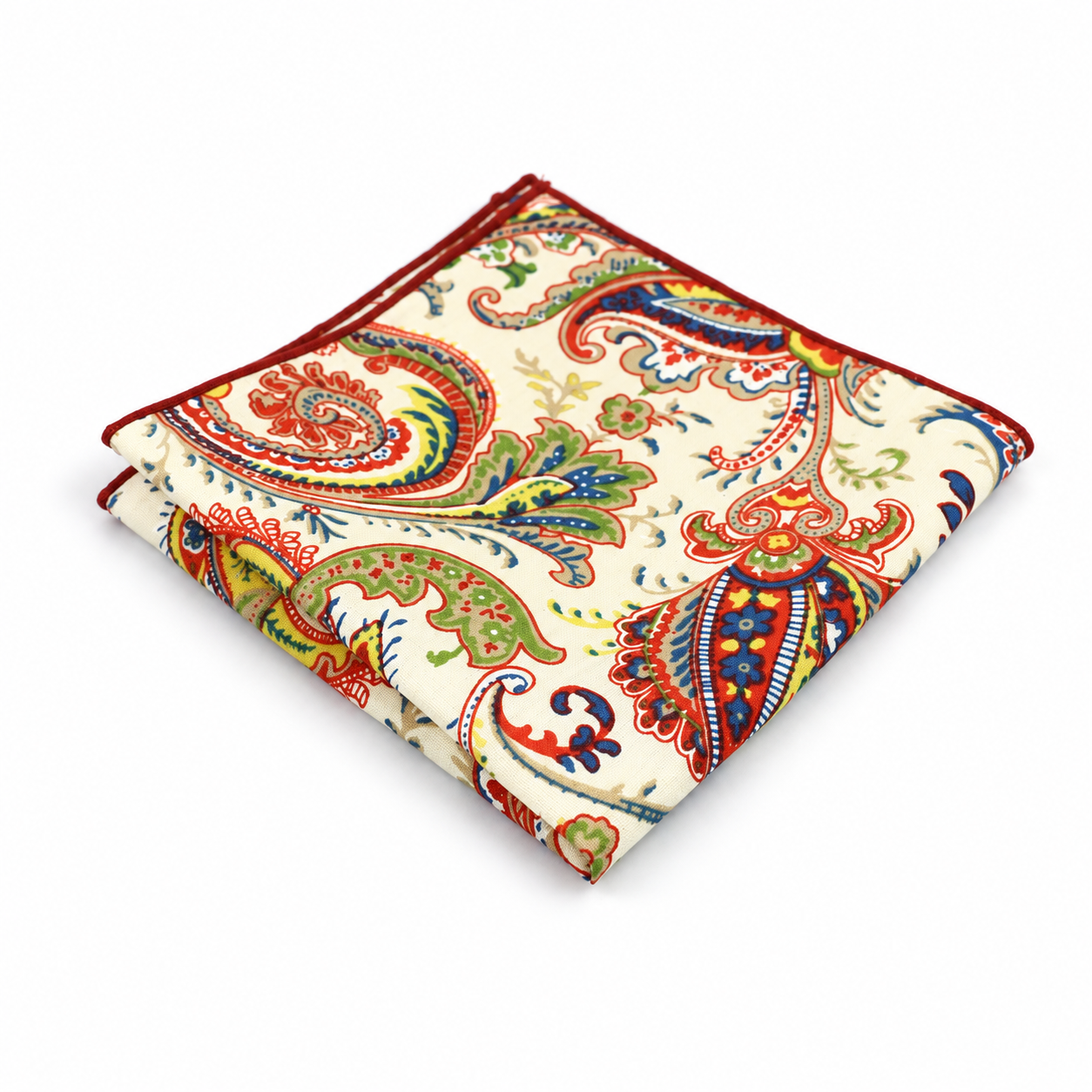 Cream, Orange and Green Paisley Pocket Square