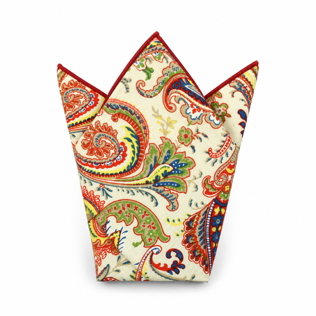 Cream, Orange and Green Paisley Pocket Square
