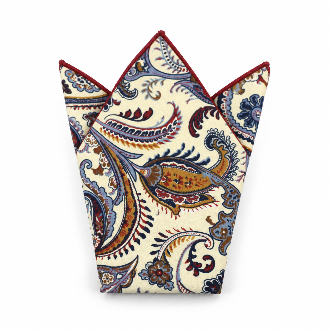 Cream, Navy and Orange Paisley Pocket Square