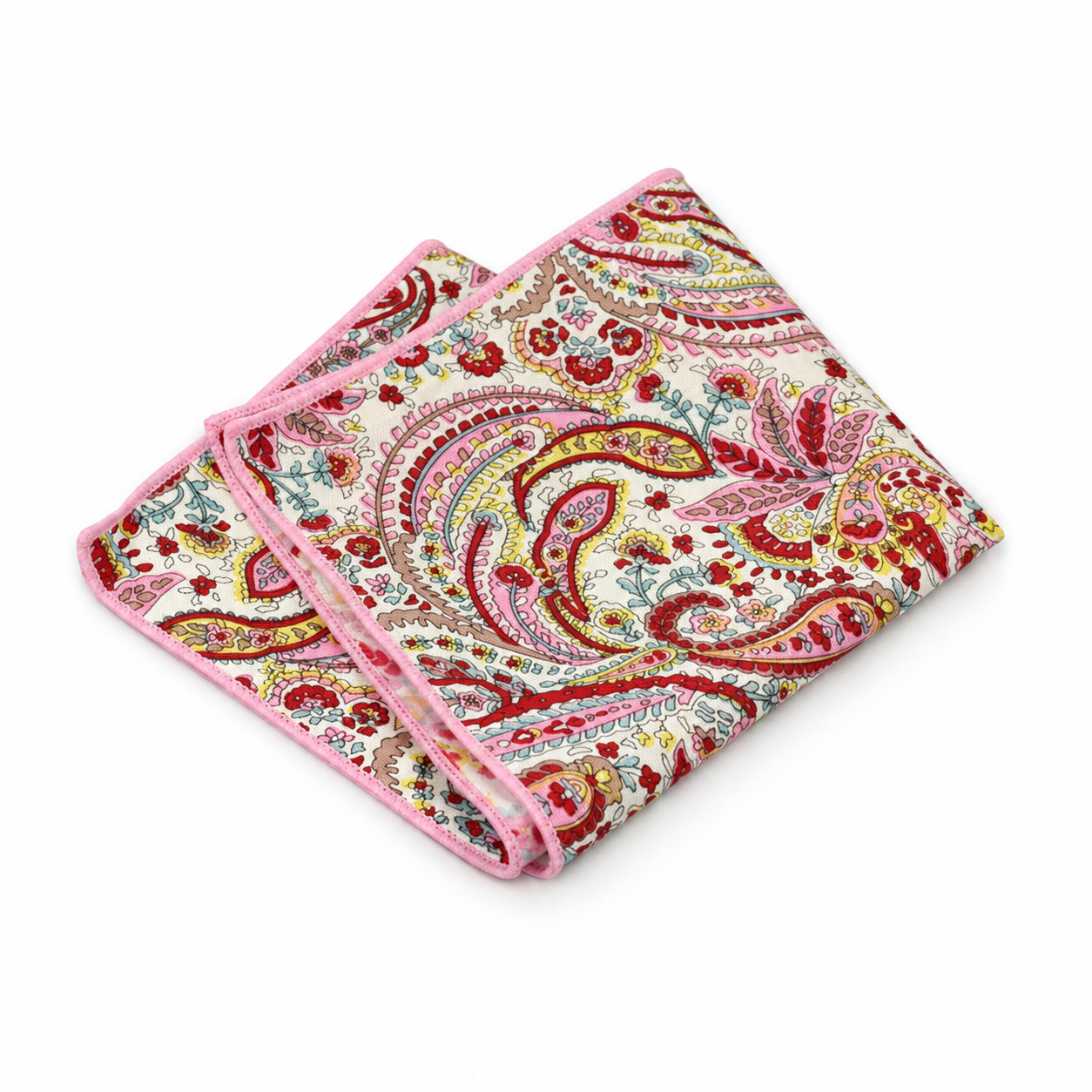 Pink, Cream and Gold Paisley Pocket Square