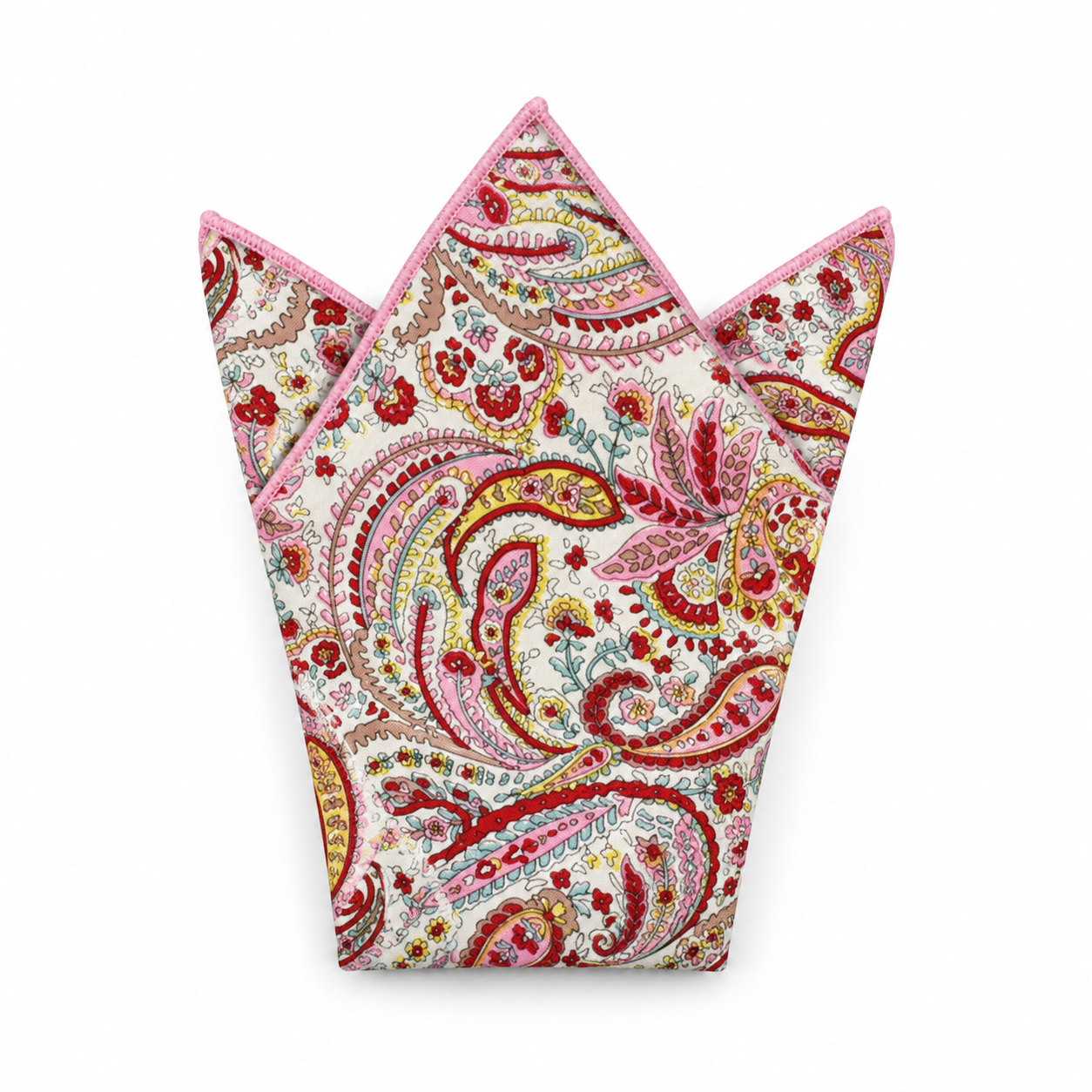 Pink, Cream and Gold Paisley Pocket Square
