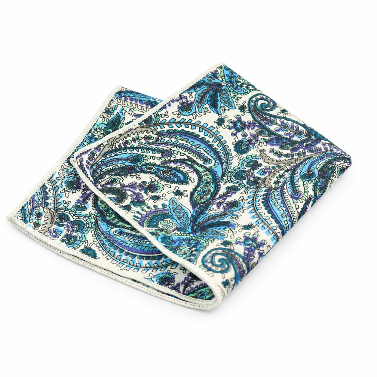 Cream and Blue Paisley Pocket Square