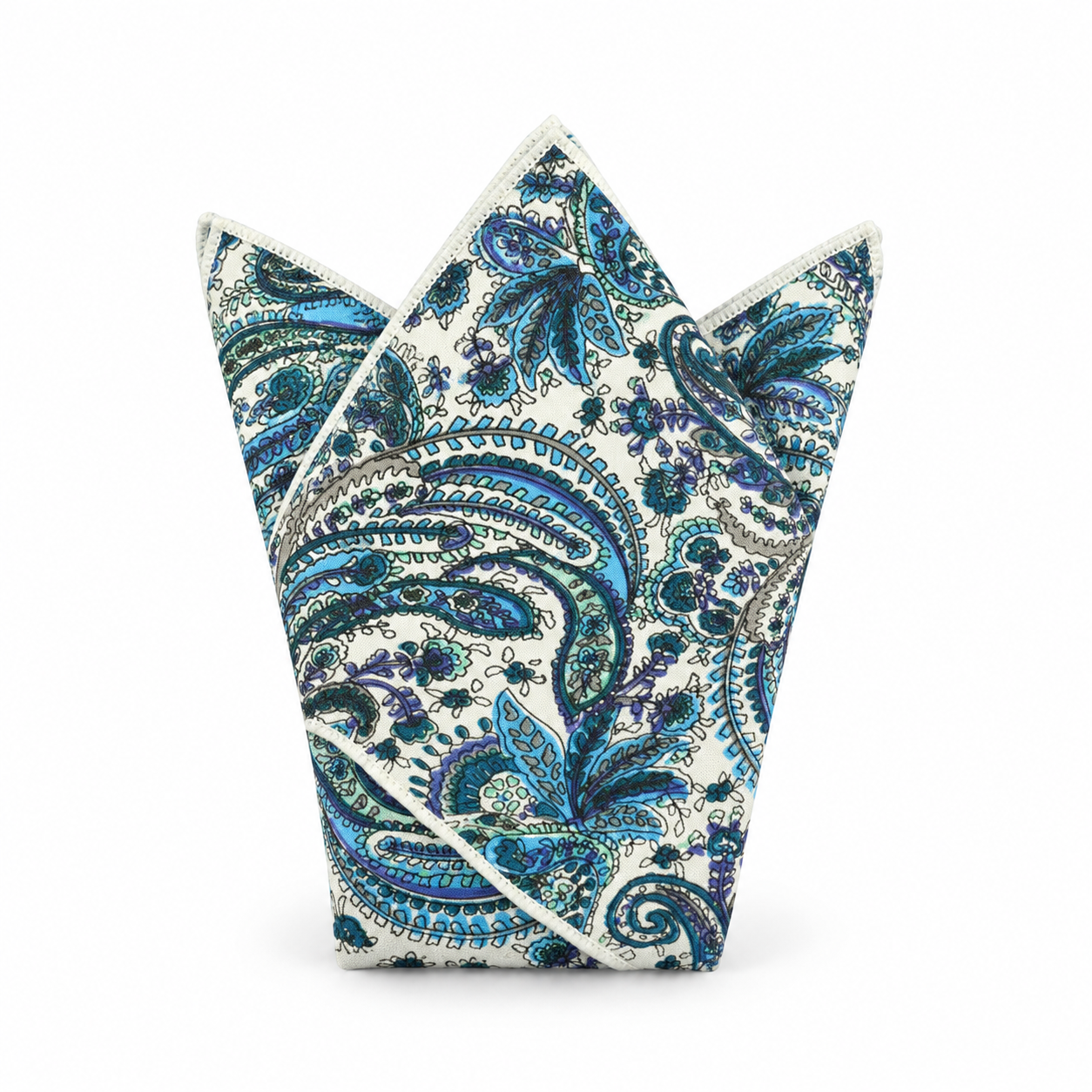 Cream and Blue Paisley Pocket Square