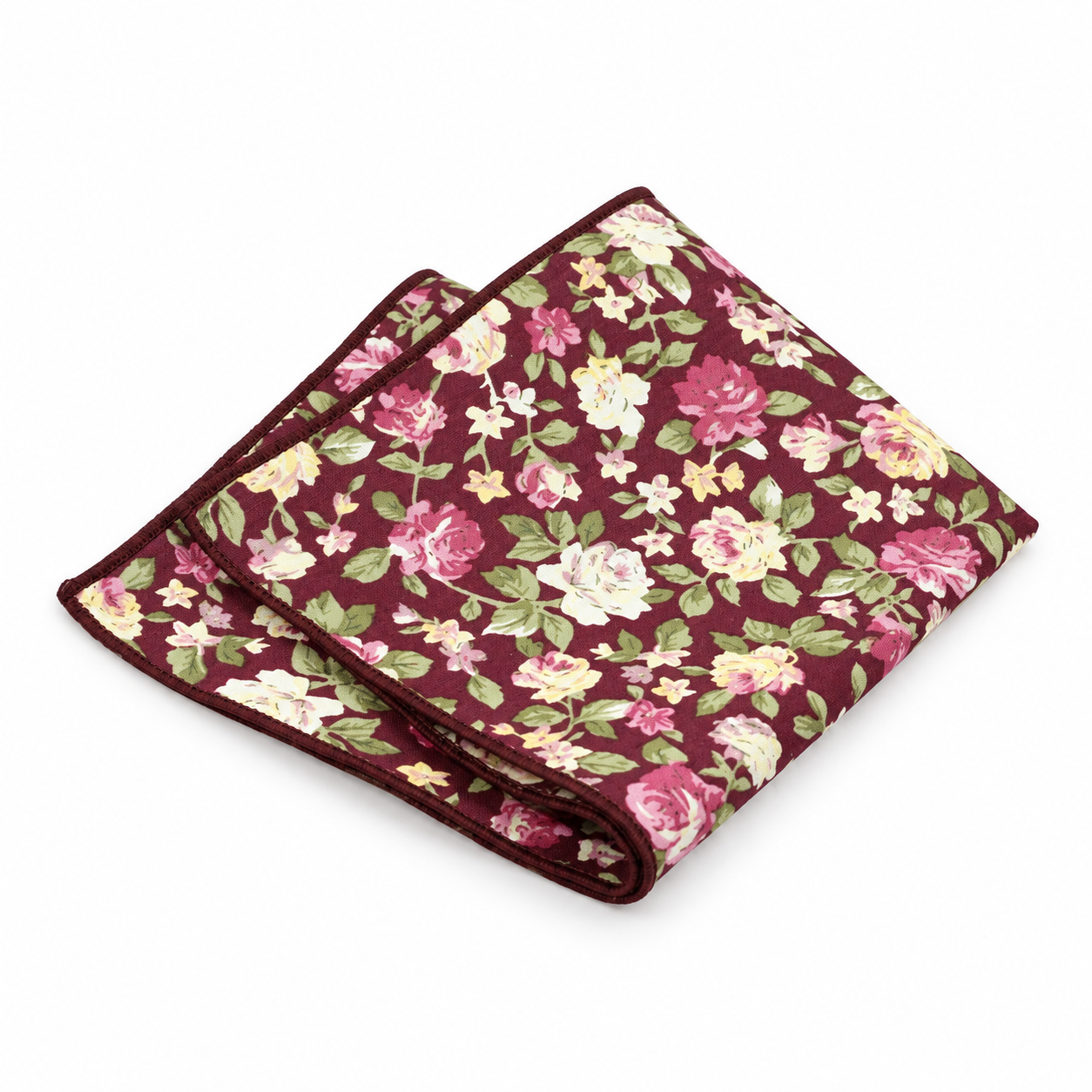 Burgundy and Pink Floral Pocket Square