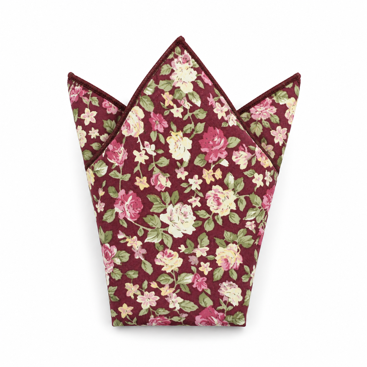 Burgundy and Pink Floral Pocket Square