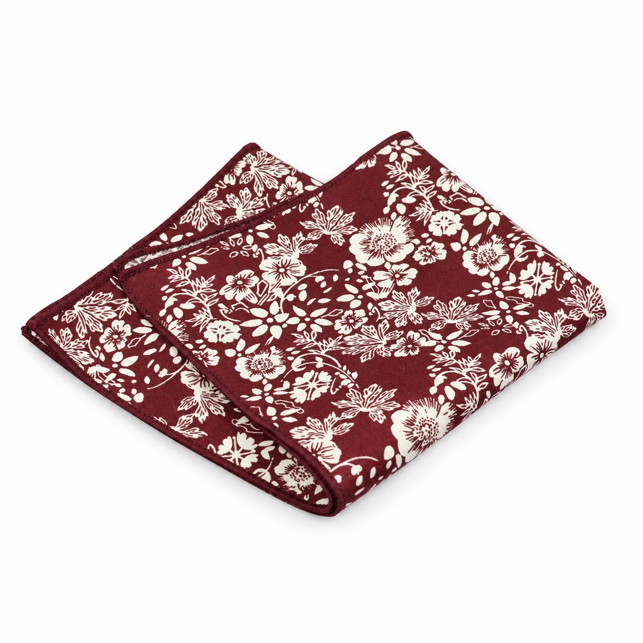 Burgundy and Cream Floral Pocket Square