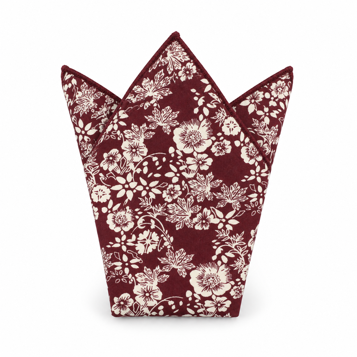 Burgundy and Cream Floral Pocket Square