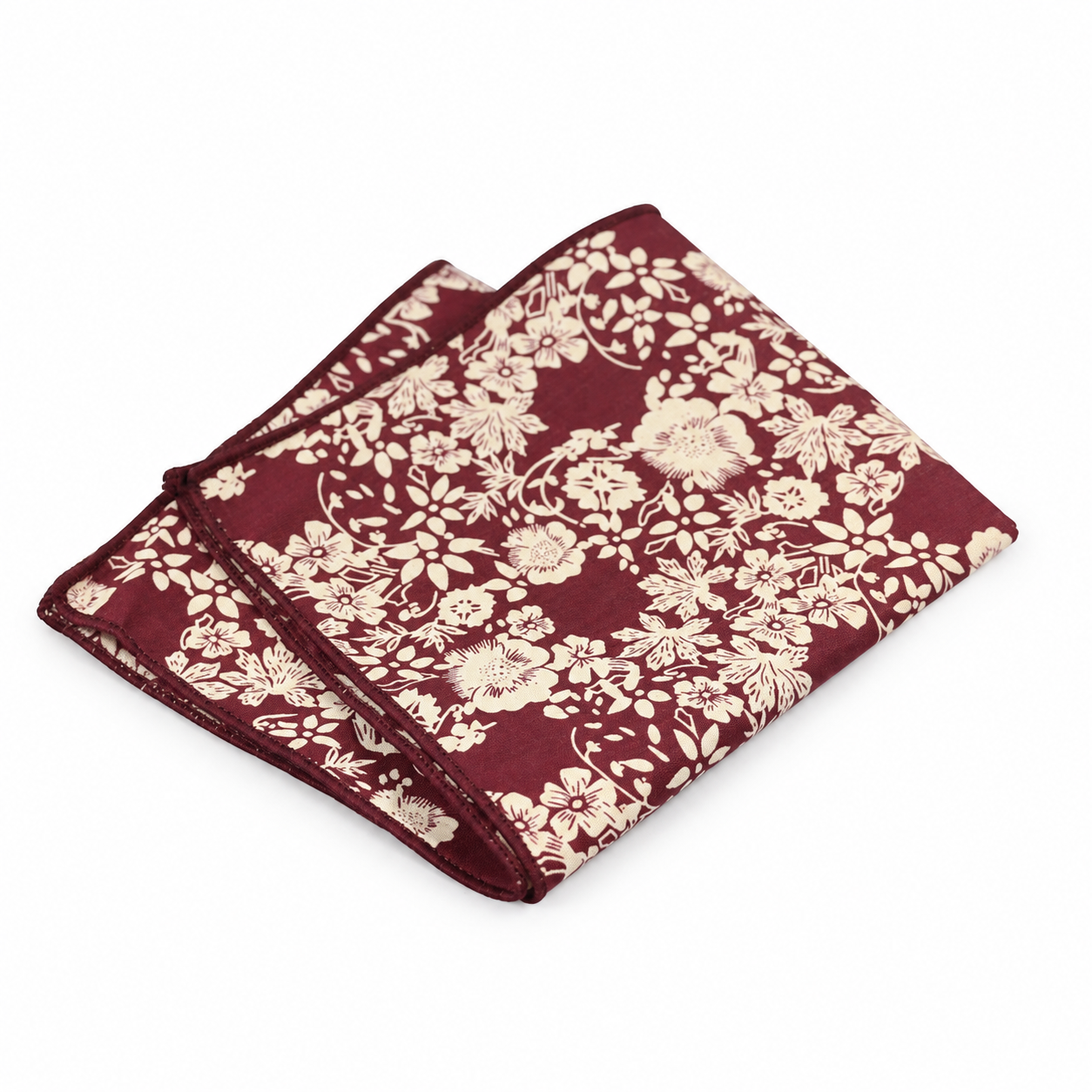 Burgundy and Cream Floral Pocket Square
