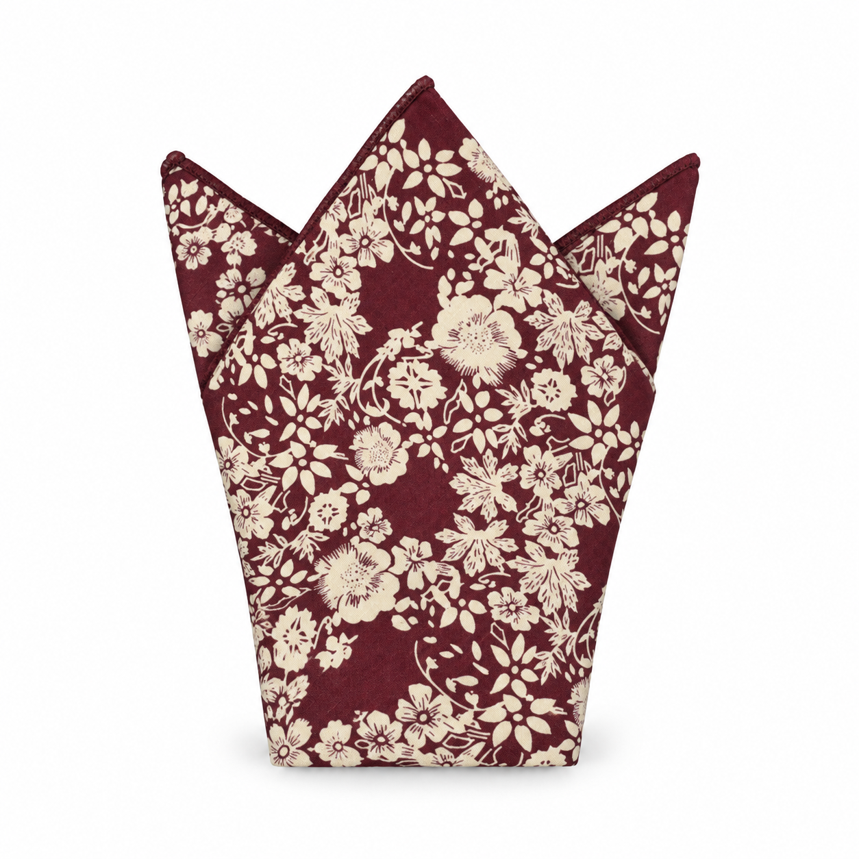 Burgundy and Cream Floral Pocket Square