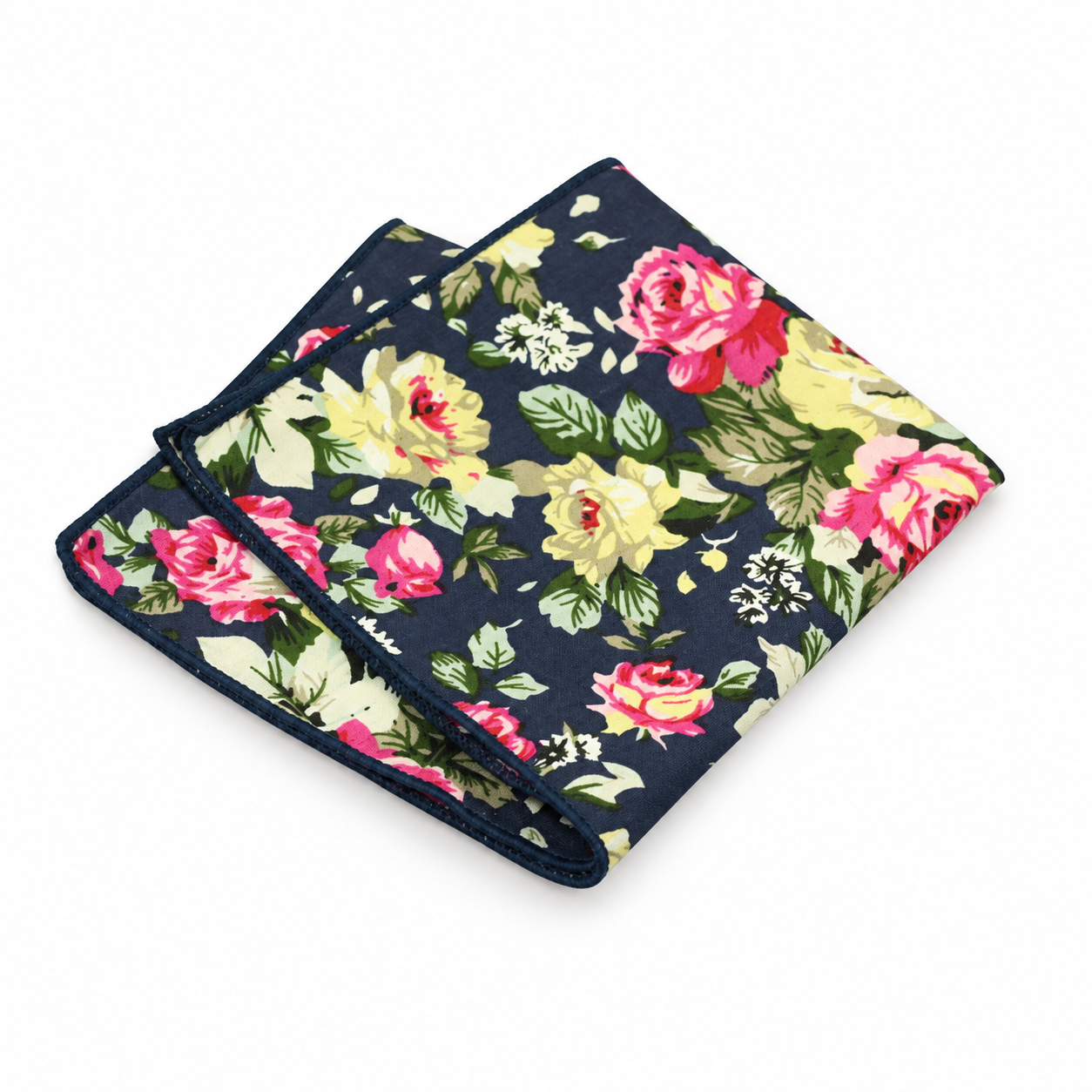 Navy Rose Print Pocket Square
