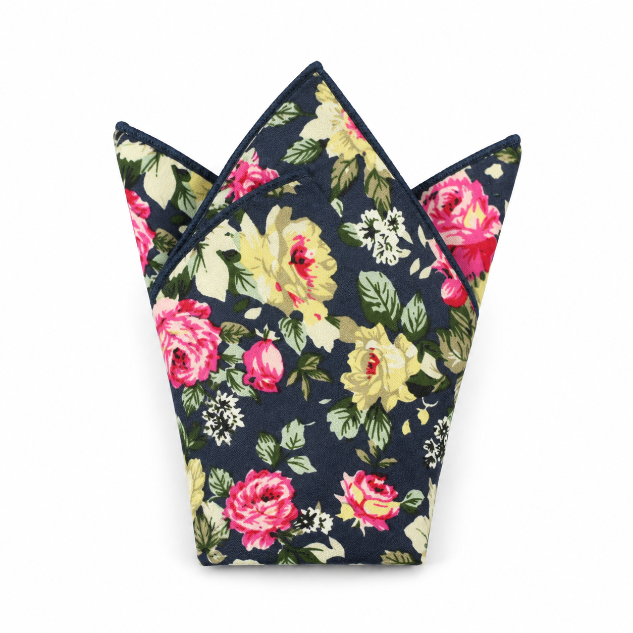 Navy Rose Print Pocket Square