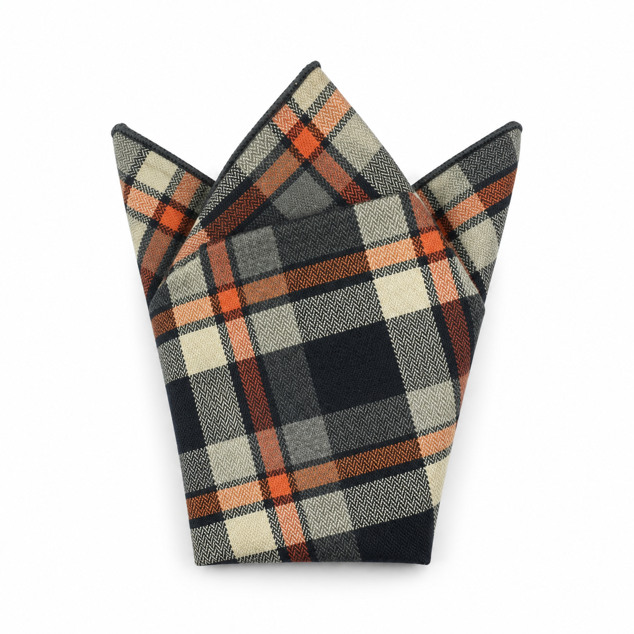Charcoal, Orange and Cream Plaid Pocket Square