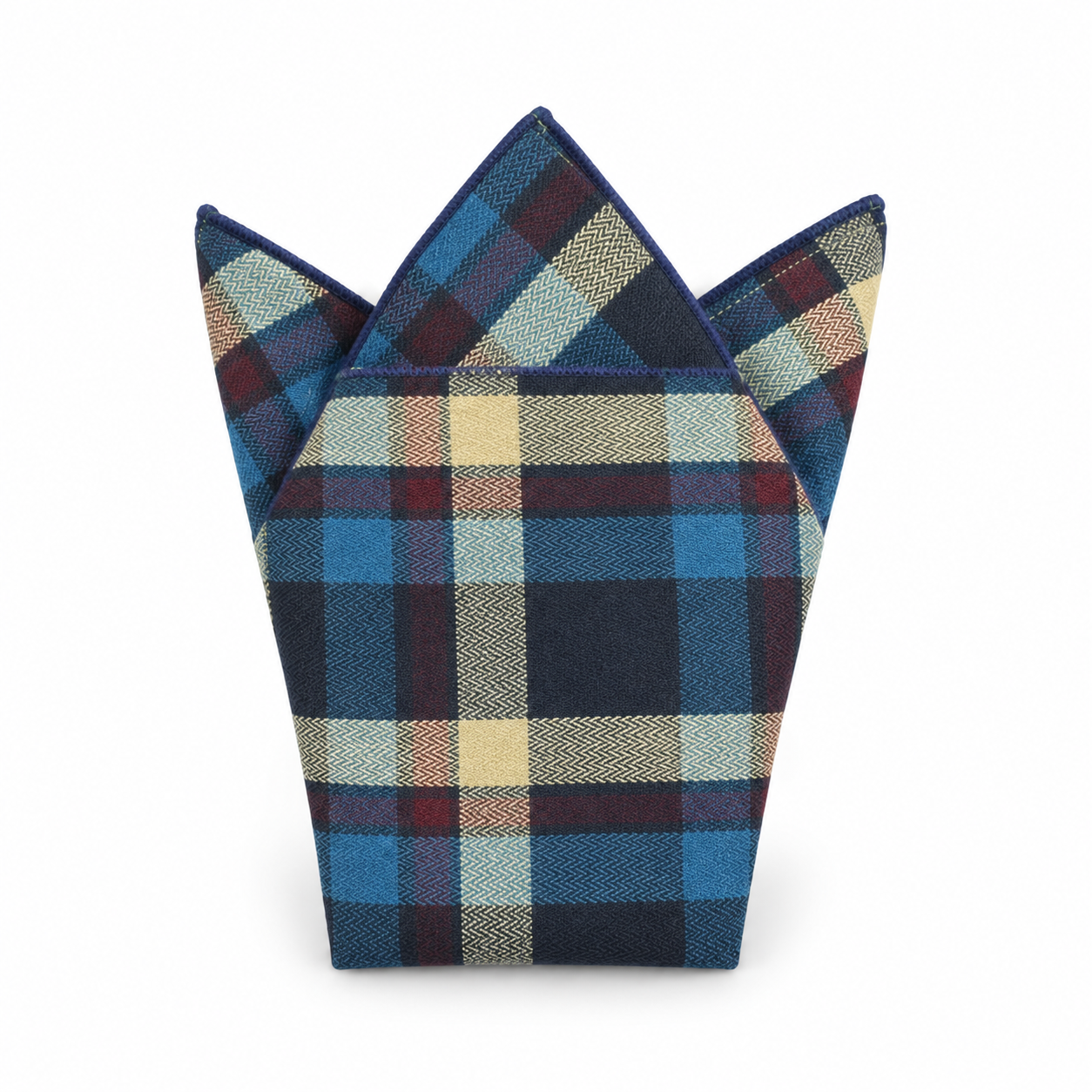 Blue Multicolor Plaid Pocket Square