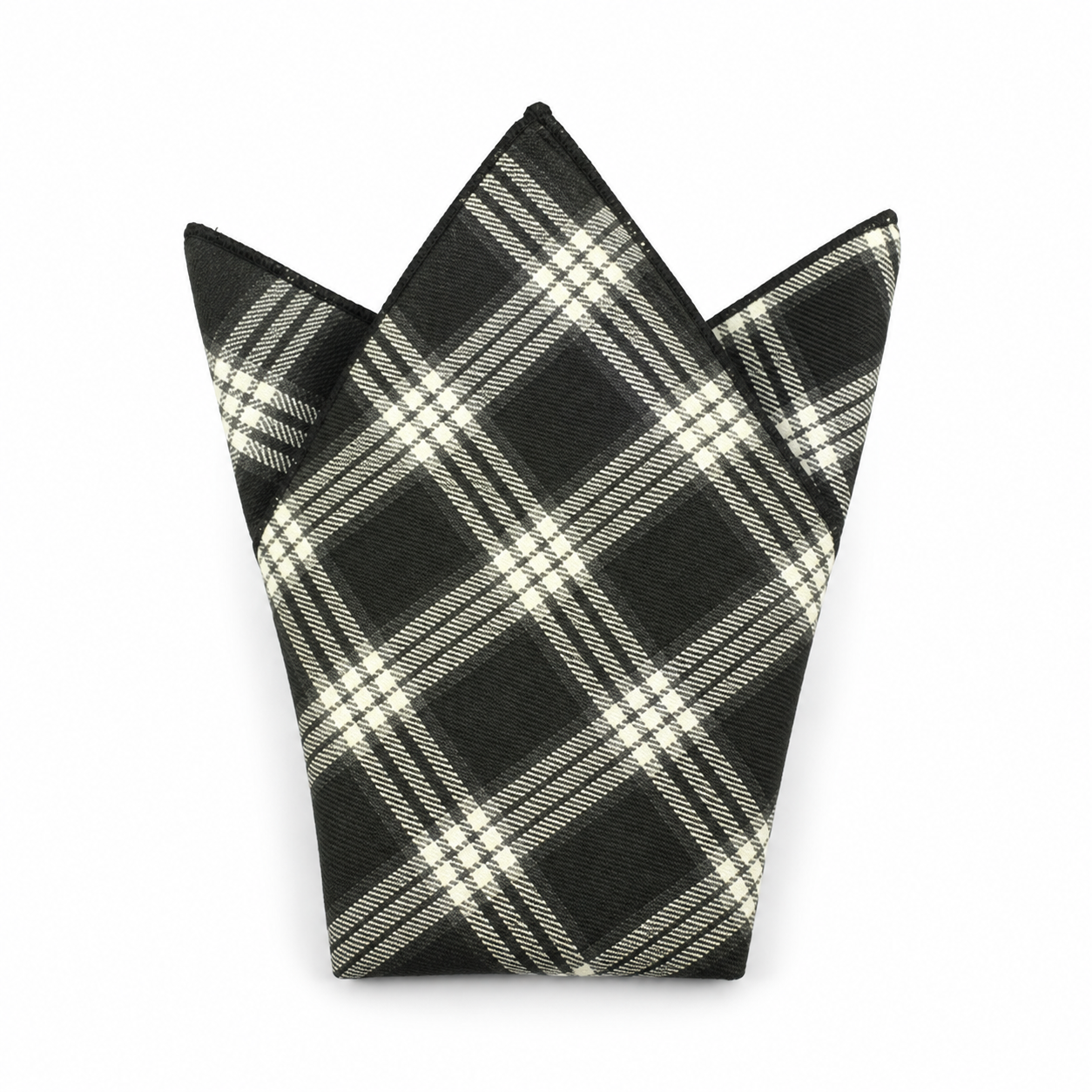 Black and Cream Plaid Pocket Square
