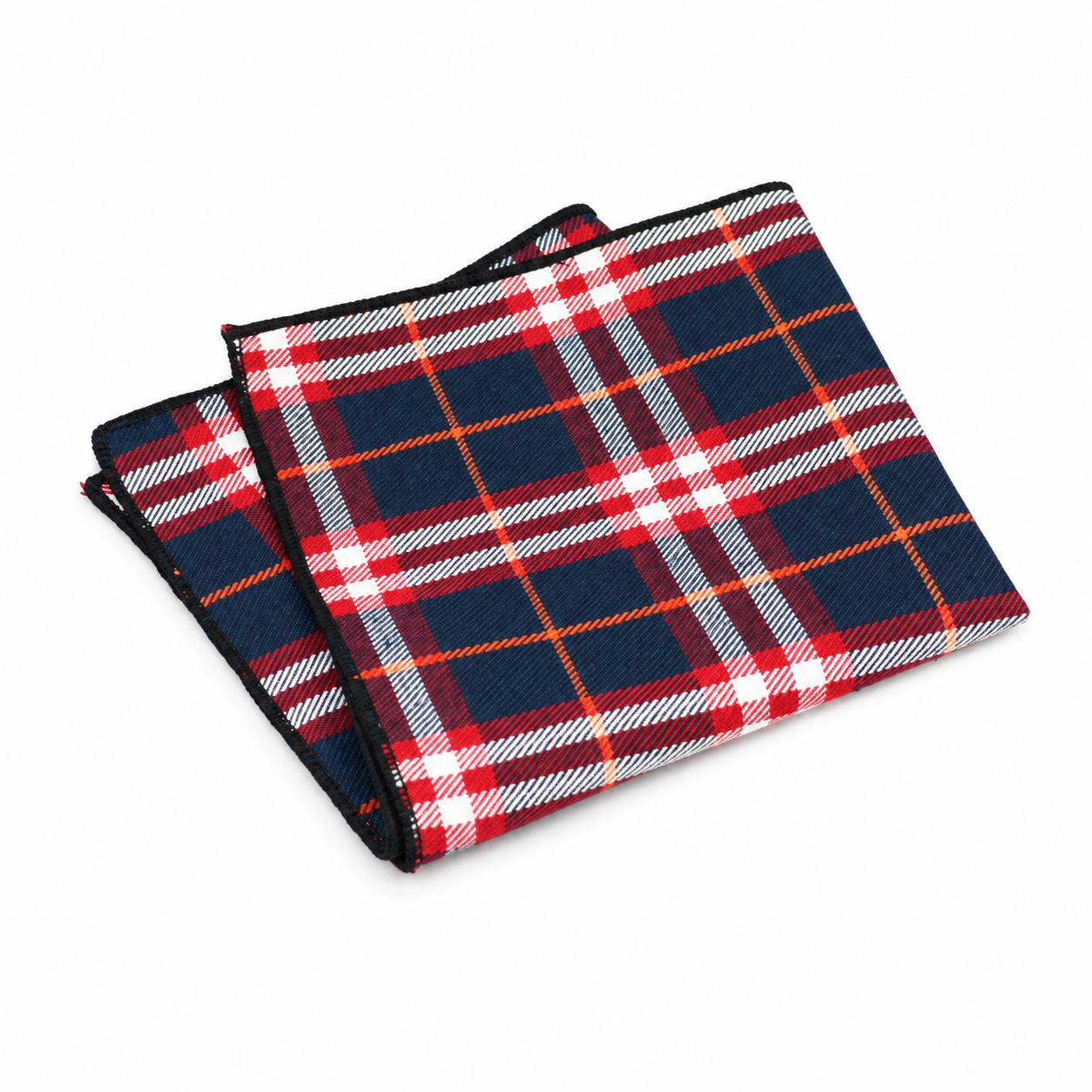 Navy, Red and White Plaid Pocket Square