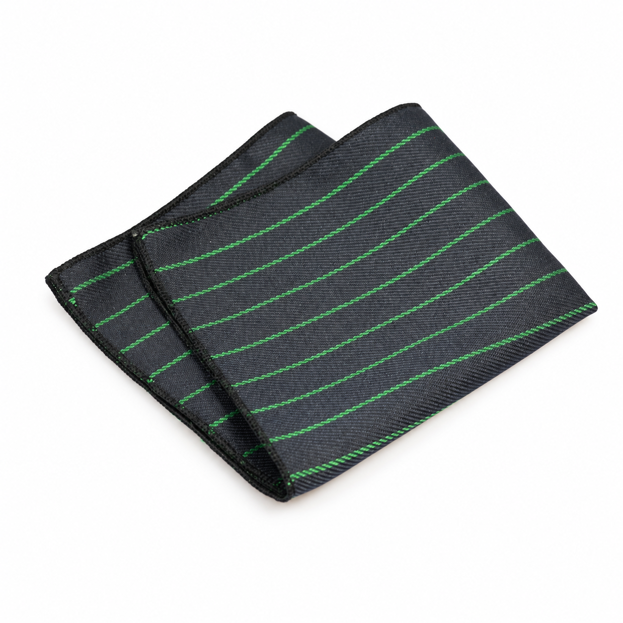 Charcoal and Green Fine Stripe Pocket Square