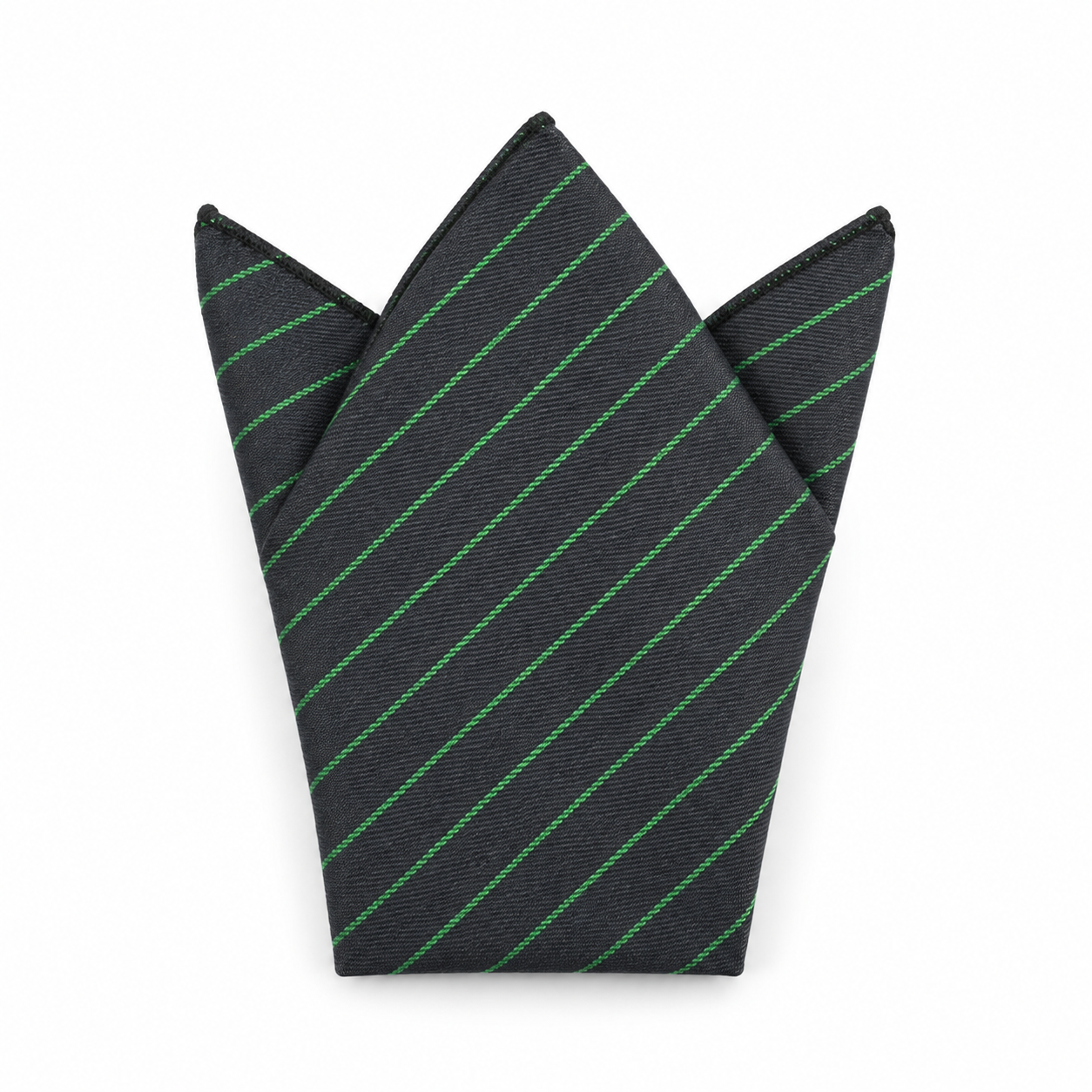 Charcoal and Green Fine Stripe Pocket Square