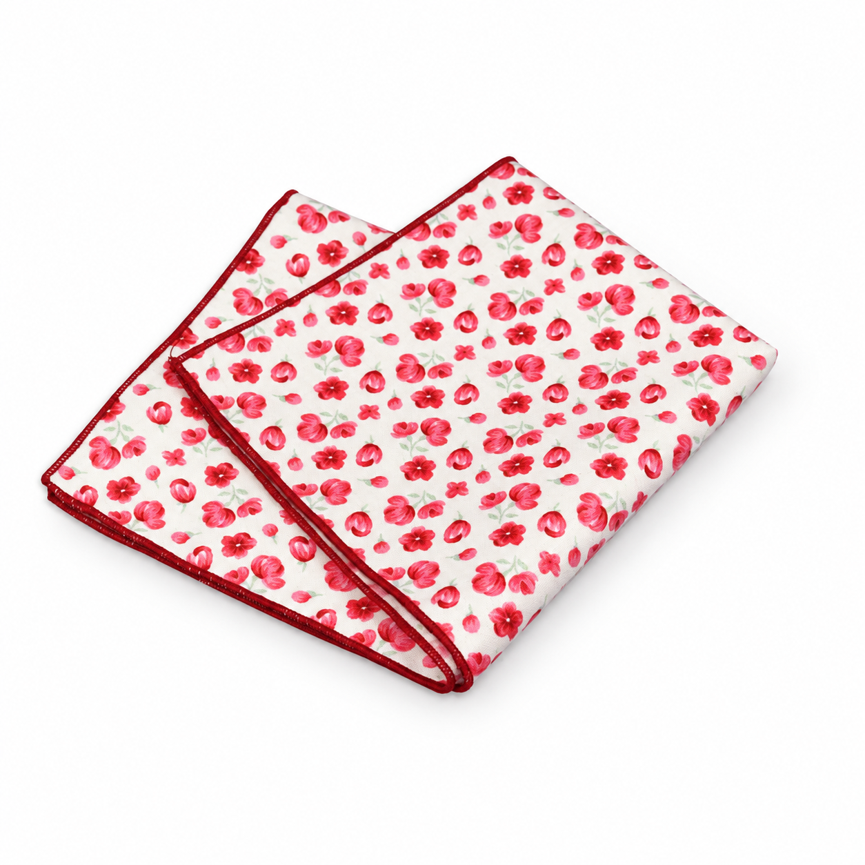 Cream and Red Small Floral Pocket Square